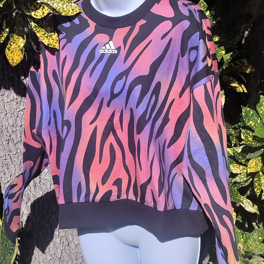 Adidas Neon Tiger Stripe Cropped Sweatshirt S/M
